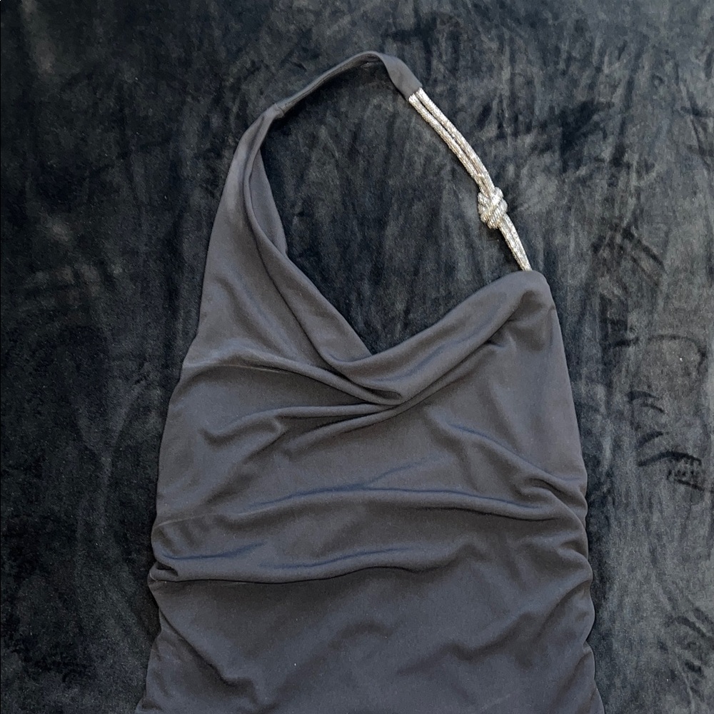 Zara Black Draped Halter Tank with Beaded Strap